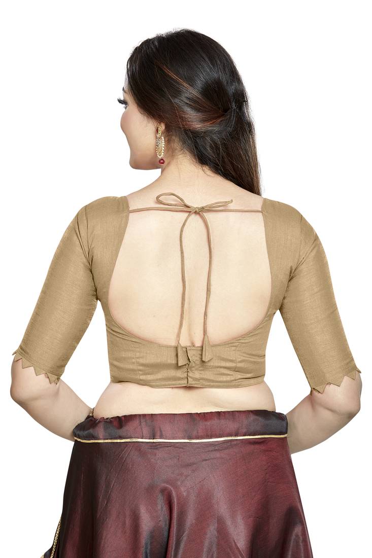 Chiku Art Silk Boat Neck Readymade Saree Blouse