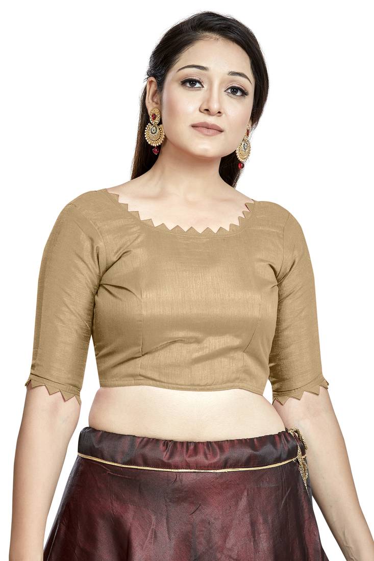 Aastha Fashion chiku art silk boat neck readymade saree blouse