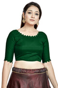 Aastha Fashion green art silk boat neck readymade blouse for saree