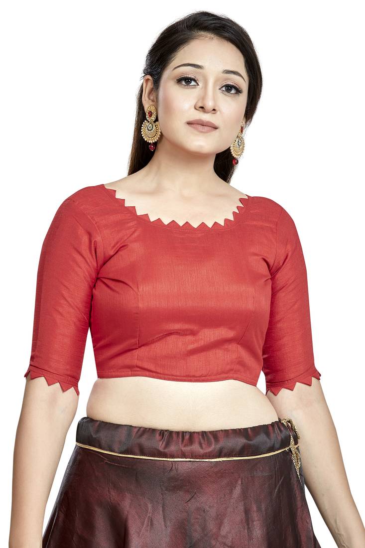 Aastha Fashion red art silk blouse with elegant boat neck design for sarees