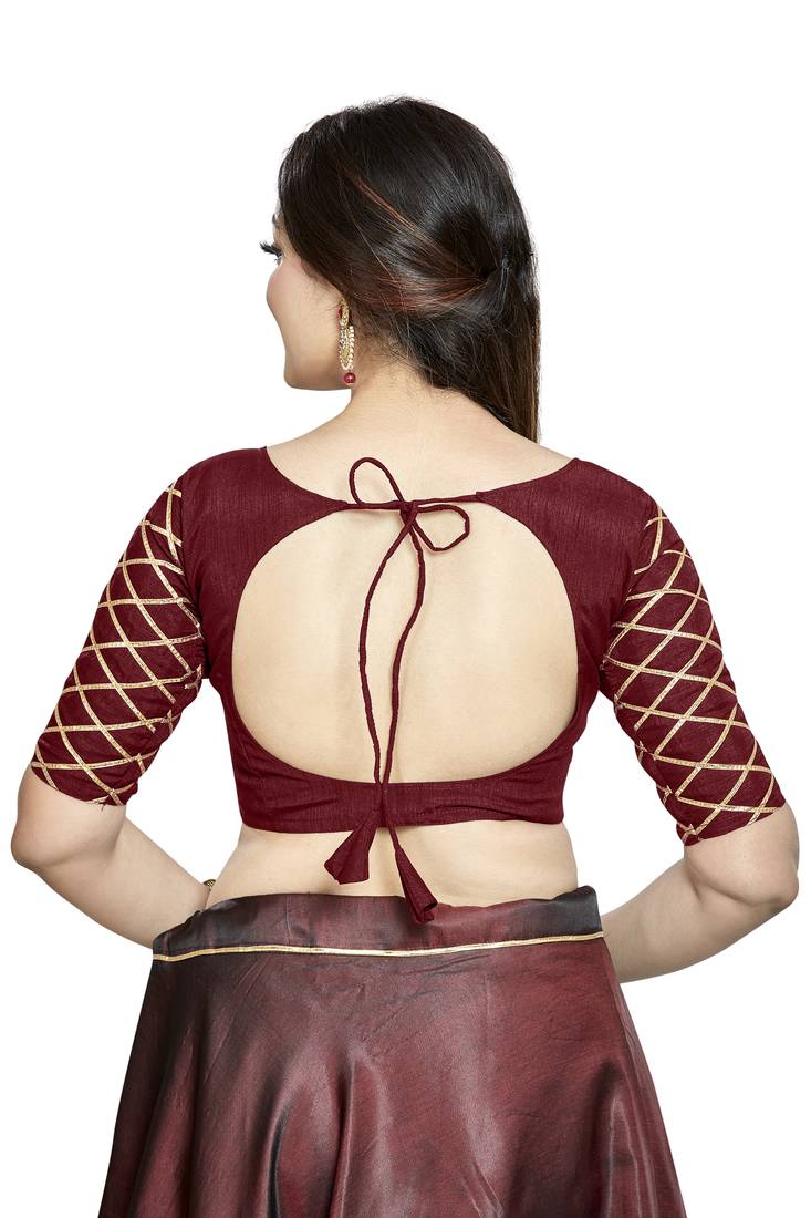 Maroon Art Silk Boat Neck Readymade Blouse
