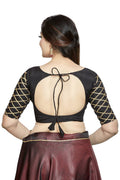Black Art Silk Boat Neck Readymade Saree Blouse