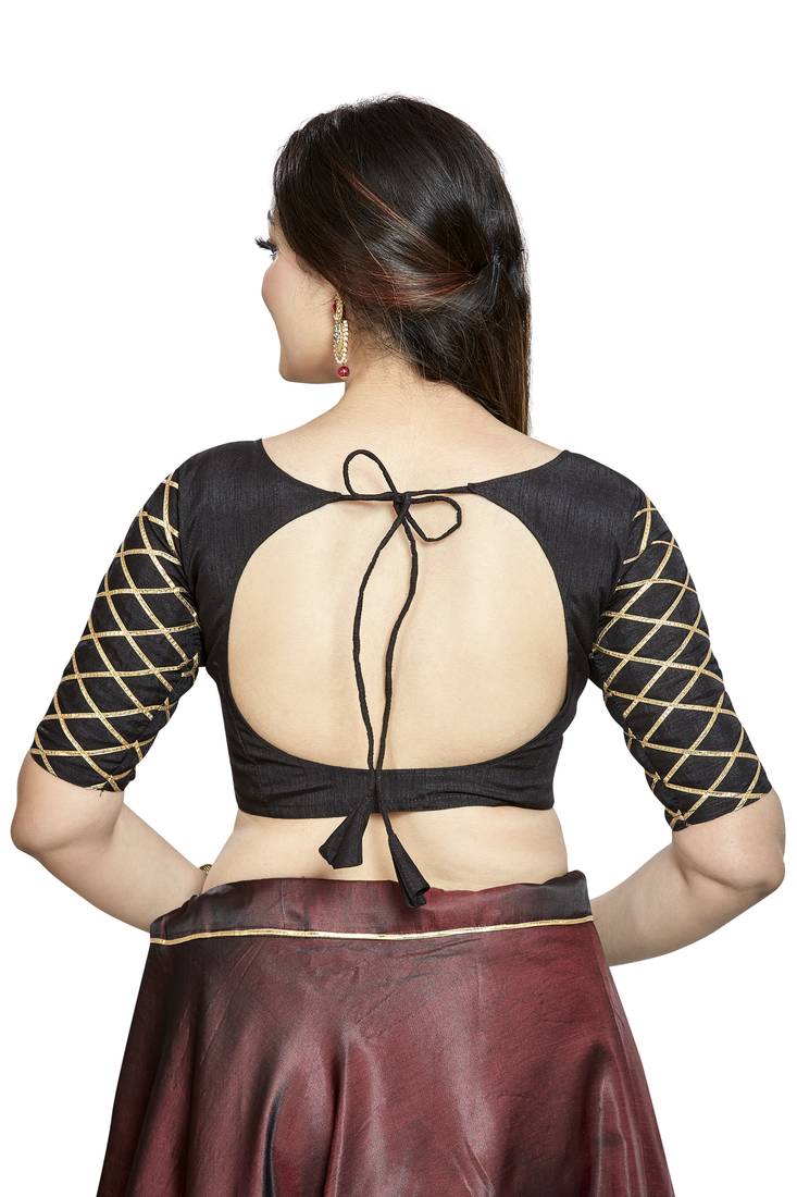 Black Art Silk Boat Neck Readymade Saree Blouse