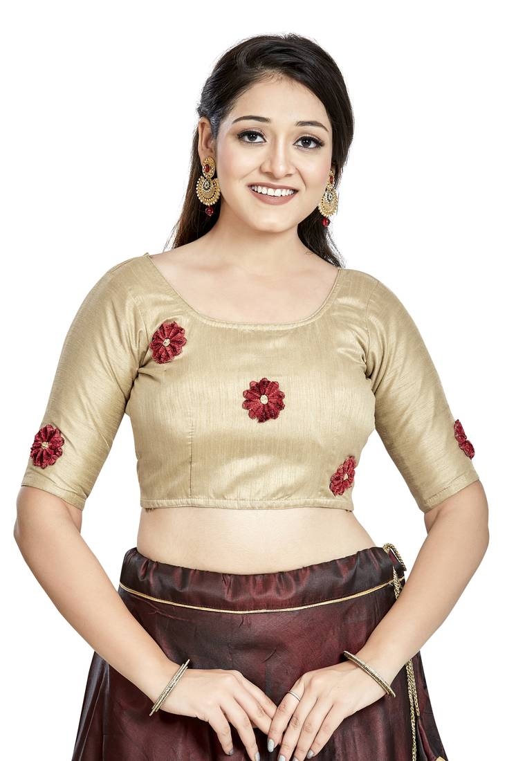 Aastha Fashion chiku art silk boat neck readymade saree blouse