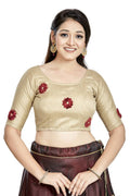 Aastha Fashion chiku art silk boat neck readymade saree blouse