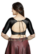 Black Art Silk Boat Neck Saree Blouse - Ready to Wear