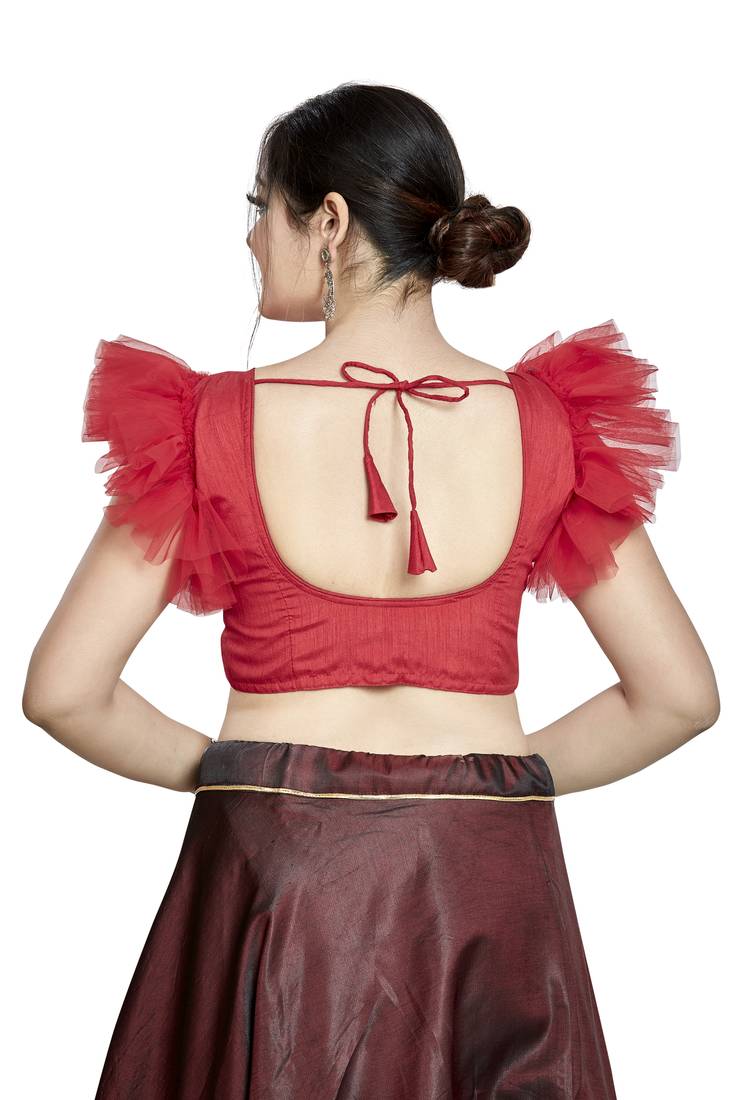 Red Art Silk V Neck Saree Blouse - Festive Ready to Wear
