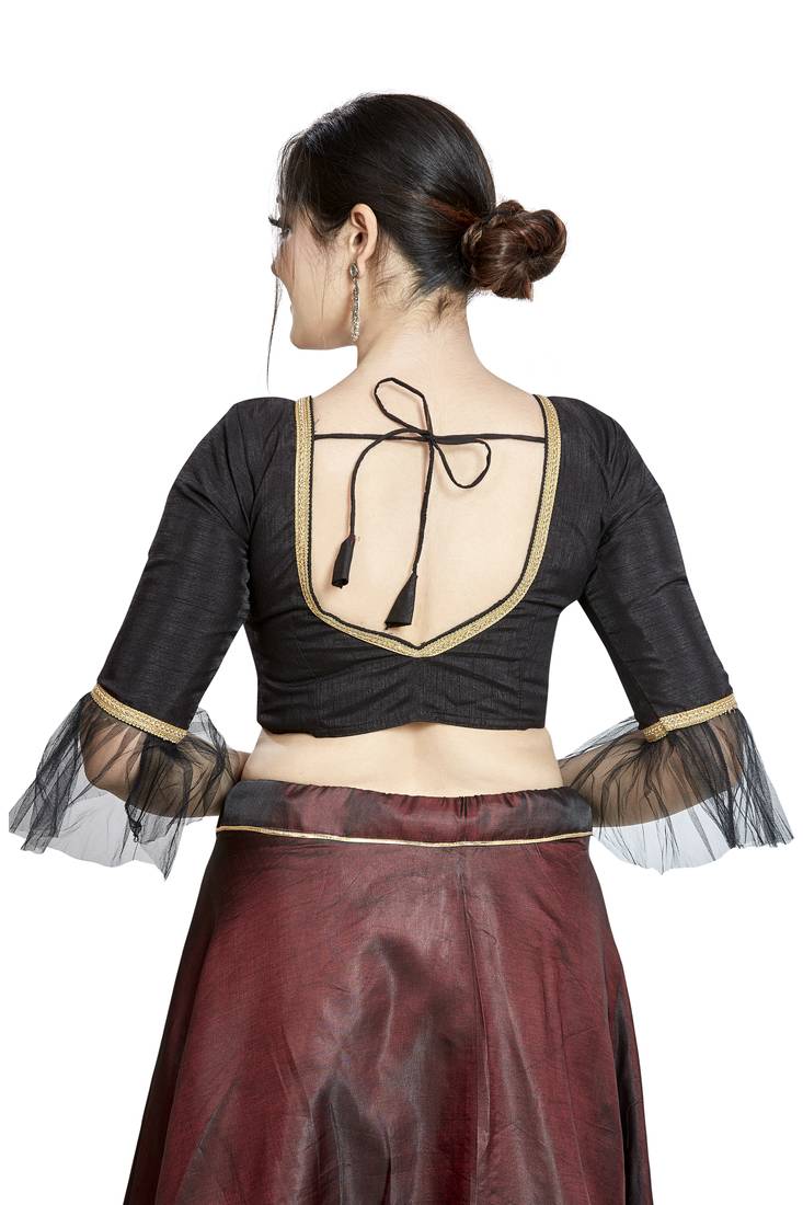 Black Art Silk Readymade Square Neck Blouse for Sarees