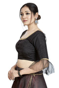 Black Art Silk Readymade Square Neck Blouse for Sarees