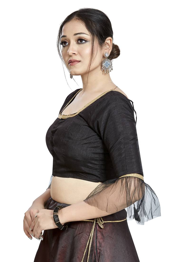 Black Art Silk Readymade Square Neck Blouse for Sarees