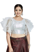 Silver Matti boat neck readymade saree blouse for evening wear
