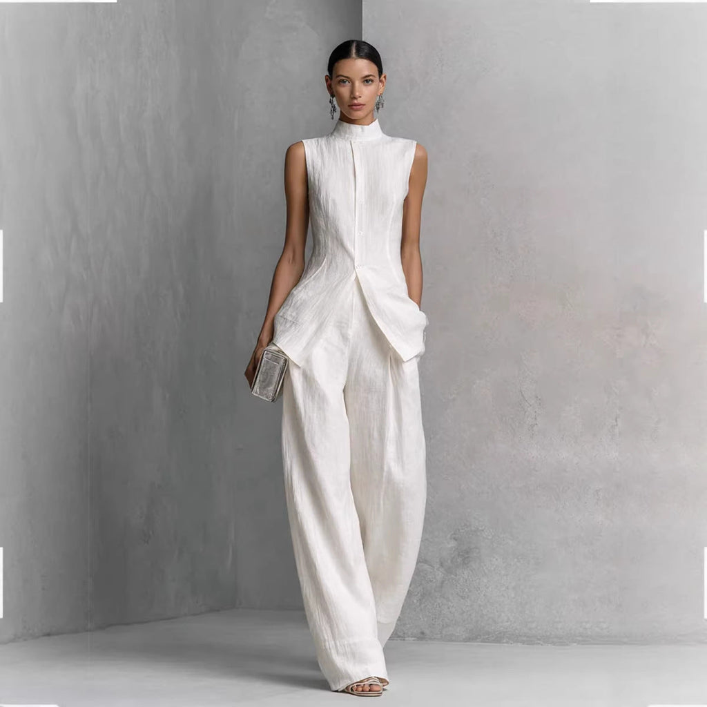 Women's Sleeveless High Neck Top and Wide Leg Pants Set - Image 2