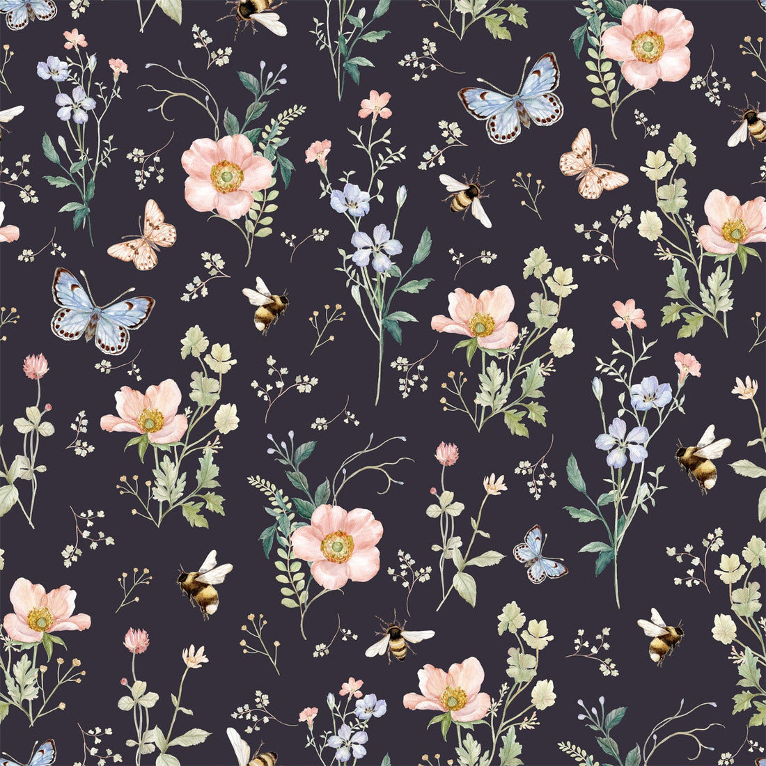 Cosette Floral Removable Wallpaper in Pink, Green, and Blue