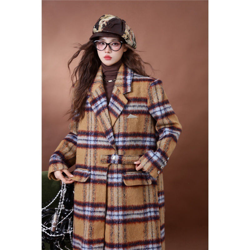 Women's Plaid Woolen Mid-Length Coat - Harajuku Style Outerwear - Image 3