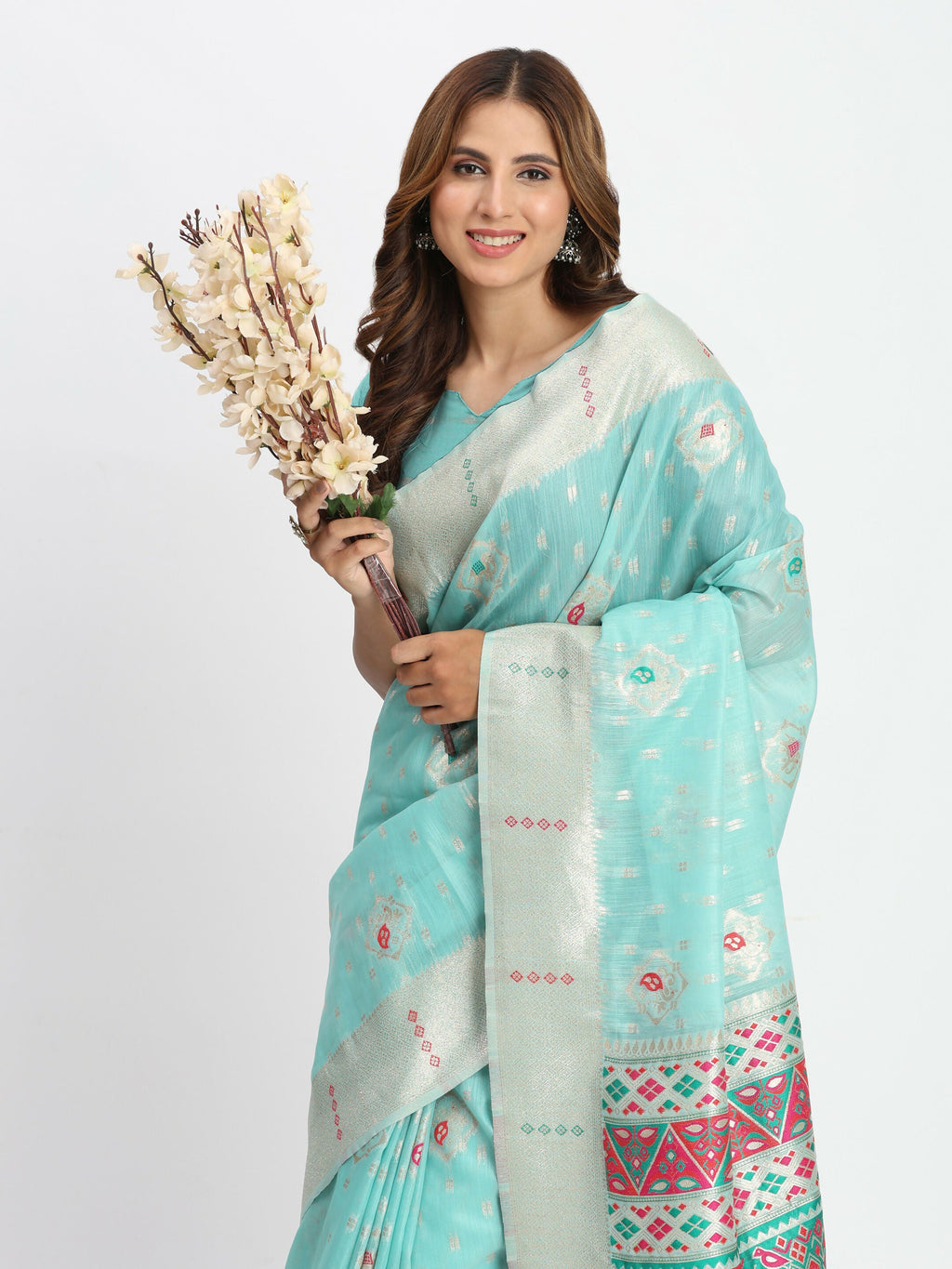 Sea Green Linen Cotton Saree with Matching Blouse Piece