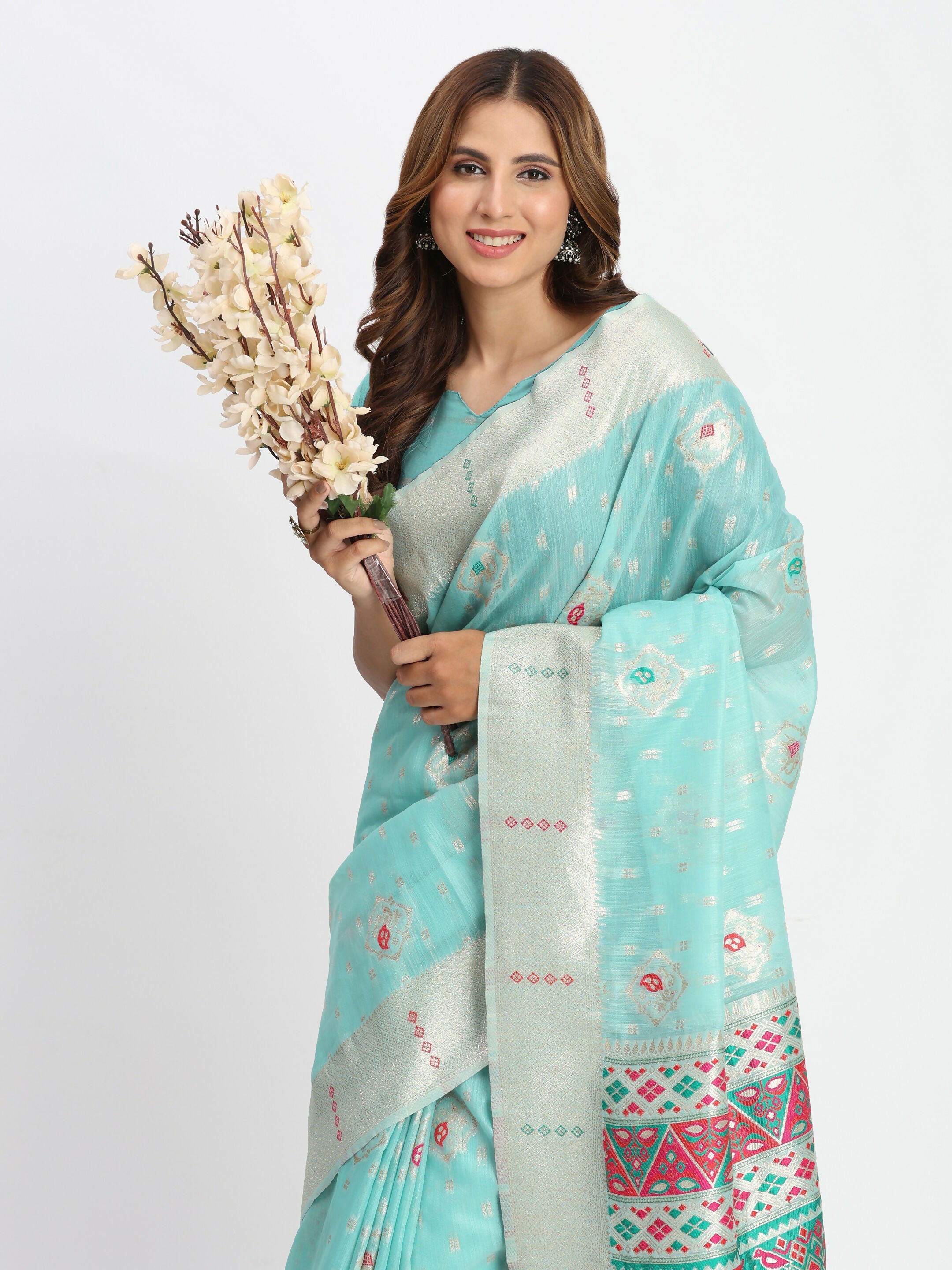 Sea Green Linen Cotton Saree with Matching Blouse Piece