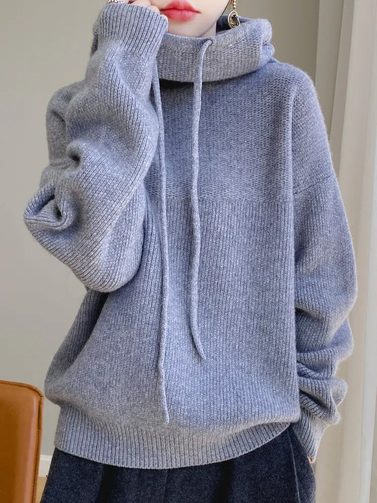 Women's Thick Wool Blend Hooded Sweater Cozy Winter Knit Pullover - Image 6