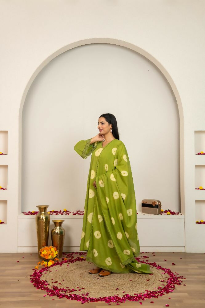 Green Tie & Dye Cotton Suit Set for Everyday Wear