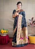 Black Paithani Silk Zari Woven Saree with Matching Blouse