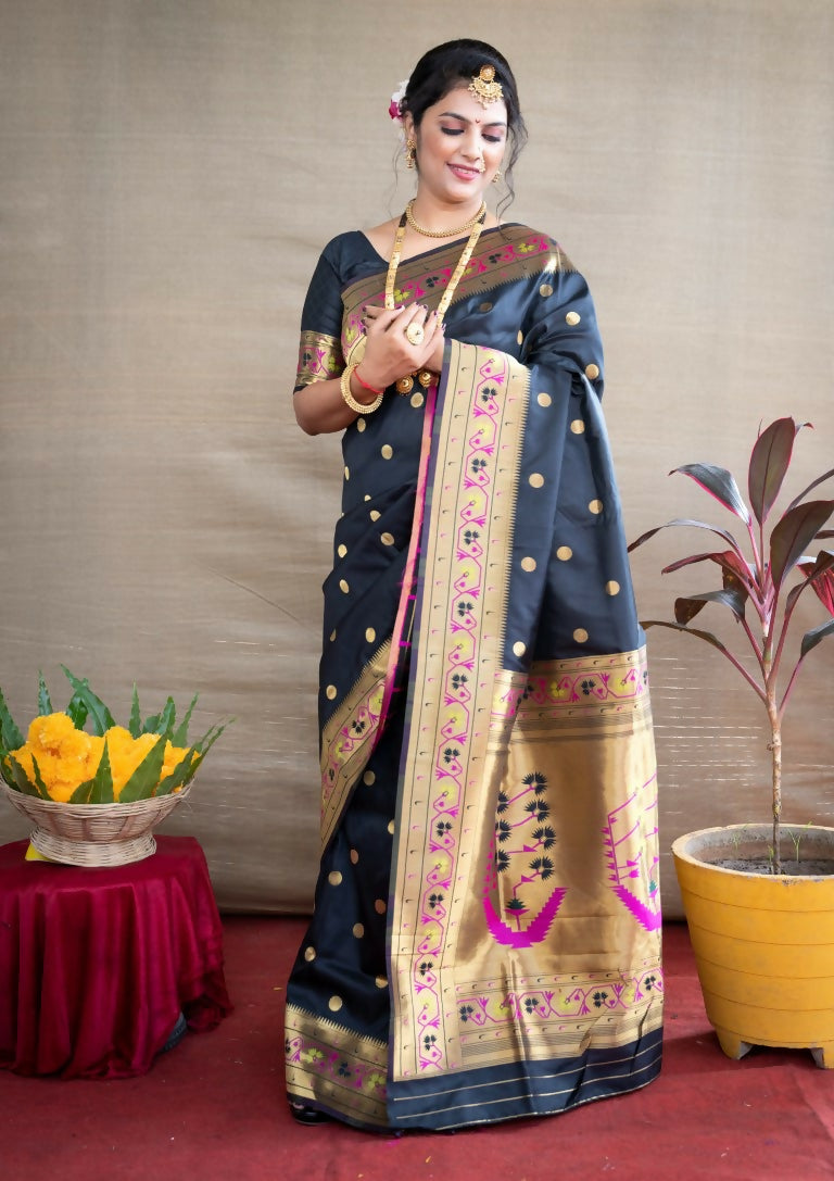 Black Paithani Silk Zari Woven Saree with Matching Blouse