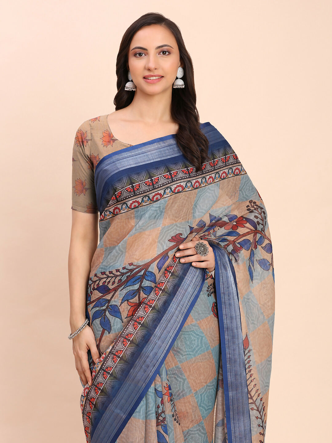 Cream Linen Cotton Saree with Matching Blouse Piece