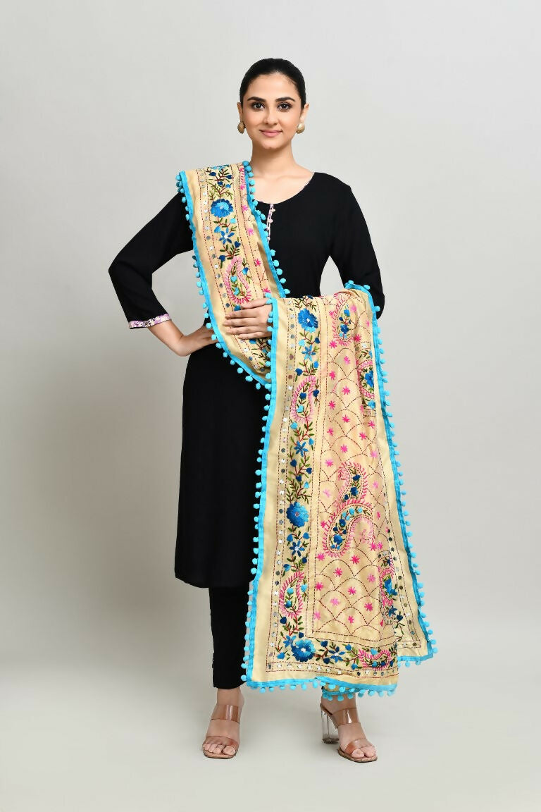 Multi Color Phulkari Dupatta with Traditional Cotton Embroidery