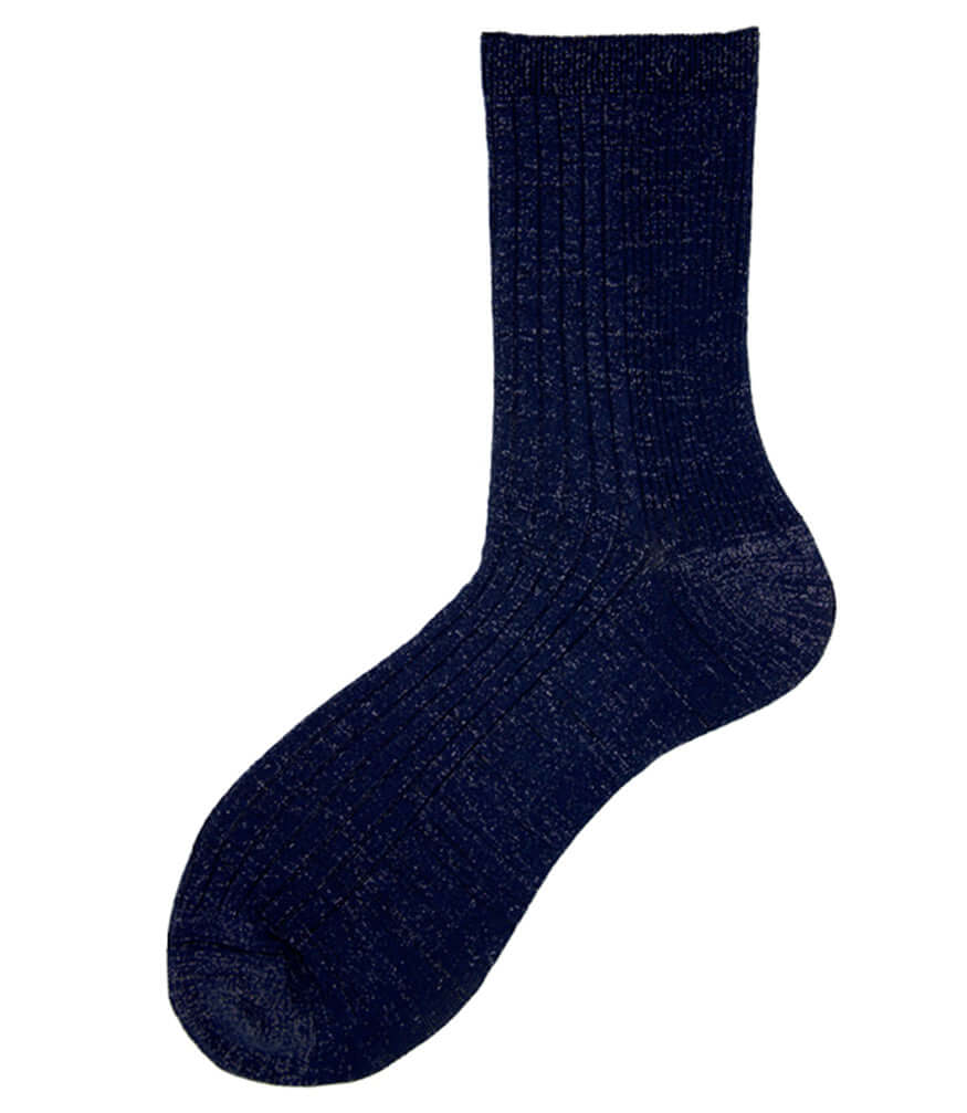 A pair of women's ribbed short socks in deep blue against a plain background