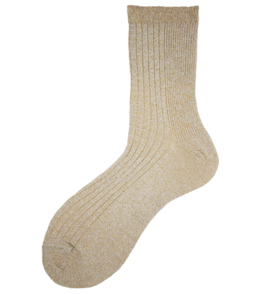 A pair of tan ribbed cotton blend short socks for women against a plain background