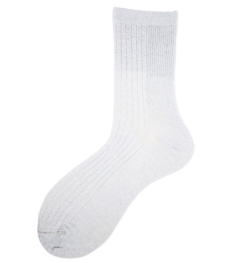 A pair of white ribbed short socks shown against a plain background