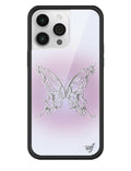 AI Butterfly iPhone case featuring a chrome metallic butterfly on a heliotrope purple gradient background with a black rubber bumper