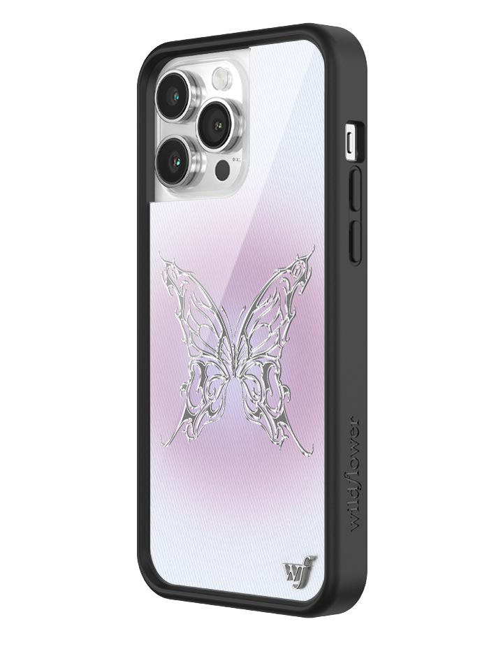 AI Butterfly iPhone Case in Heliotrope Purple and Chrome Silver - Image 2