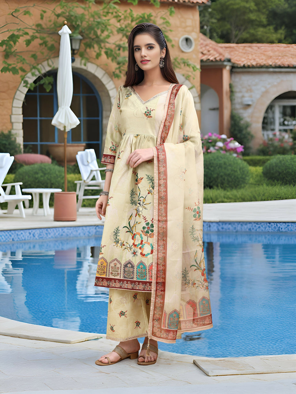 Joban Fashion Off White Position Digital Print With Position Foil Kurta Set