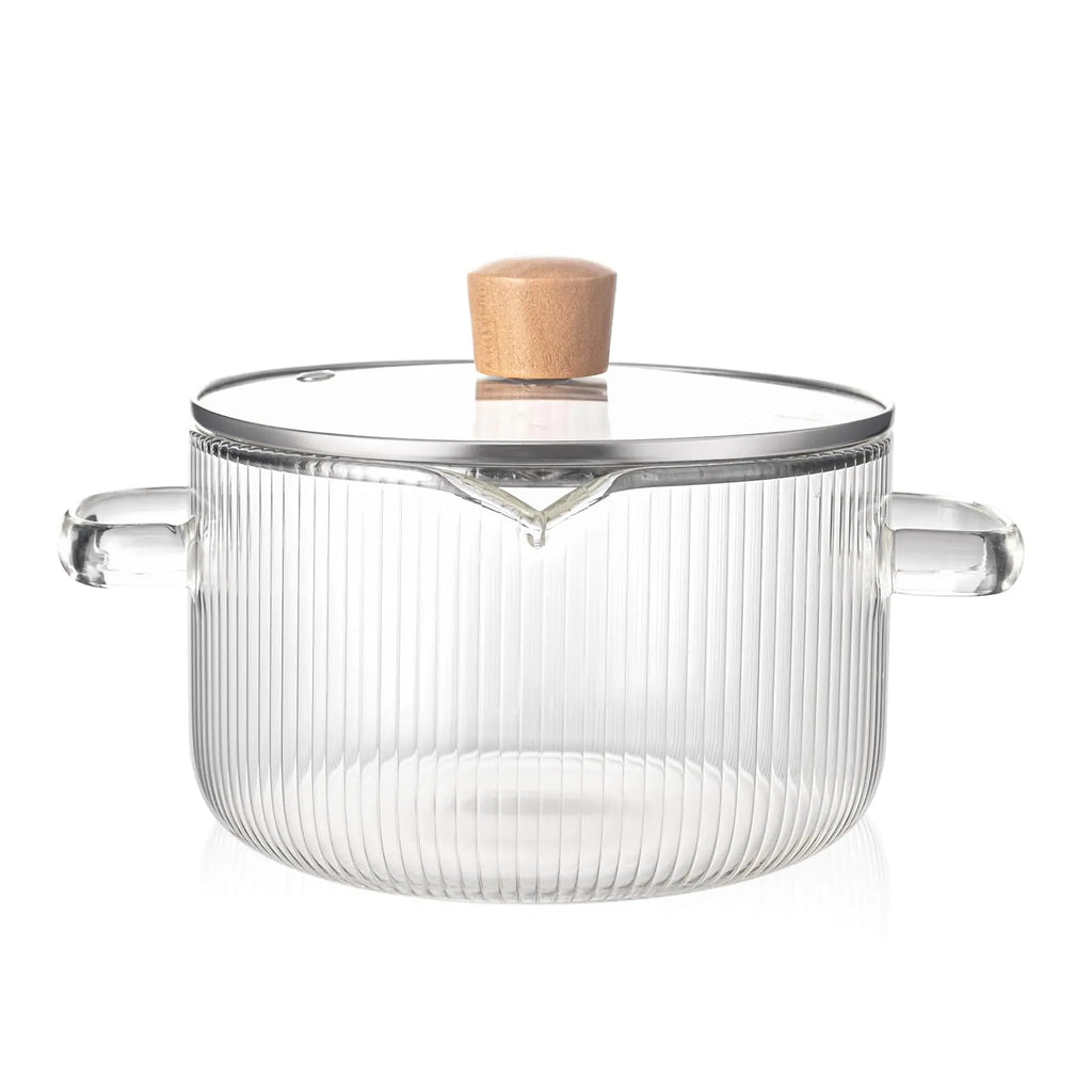 Glass Cookware Simmer Pot Glass Cooking Pot with Lid - 1.8L(60oz) Heat Resistant Borosilicate Glass Cookware Stovetop Pot Simmer Pot Safe for Soup Noodle Baby Food