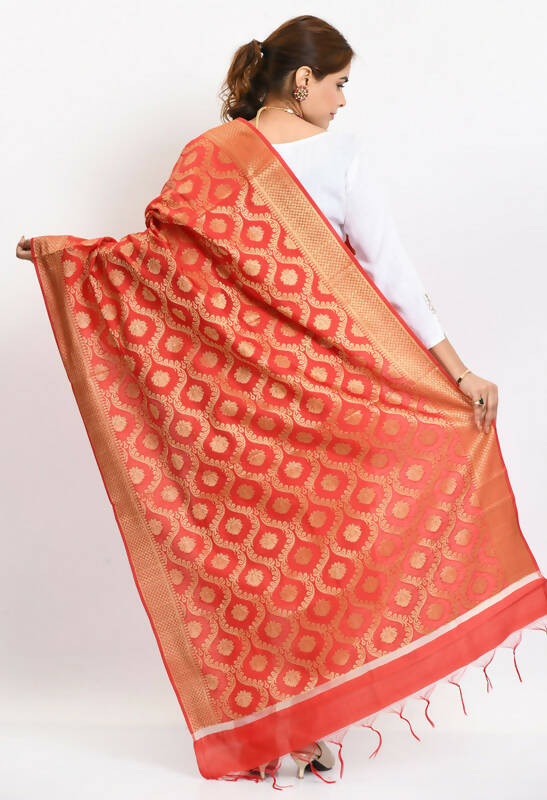 Red Banarasi Silk All-Over Woven Design Dupatta