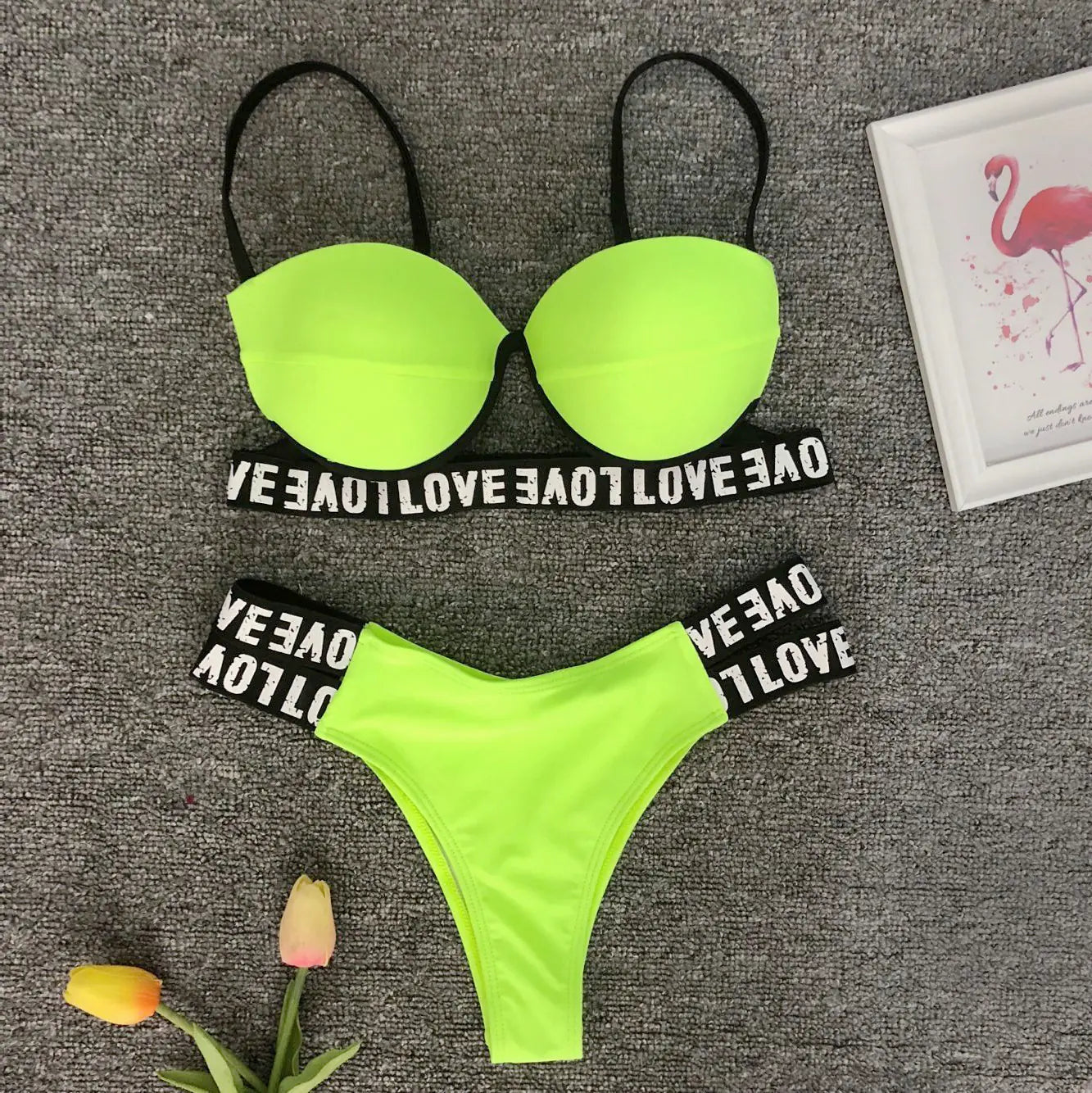Women's Letter Print Bikini Swimsuit Set with Padded Top - Image 15