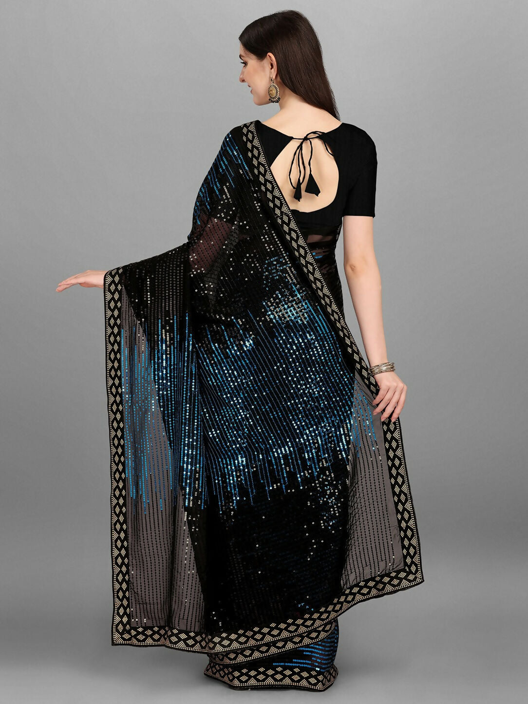 Vegaa Fashion Black Georgette Embroidered Party Wear Saree