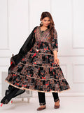 Hiral Fashion premium black embroidered and printed kurta set with matching pants and dupatta