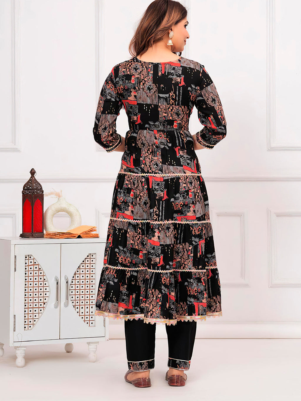 Luxury Black Embroidered & Printed Kurta Set with Pant & Dupatta
