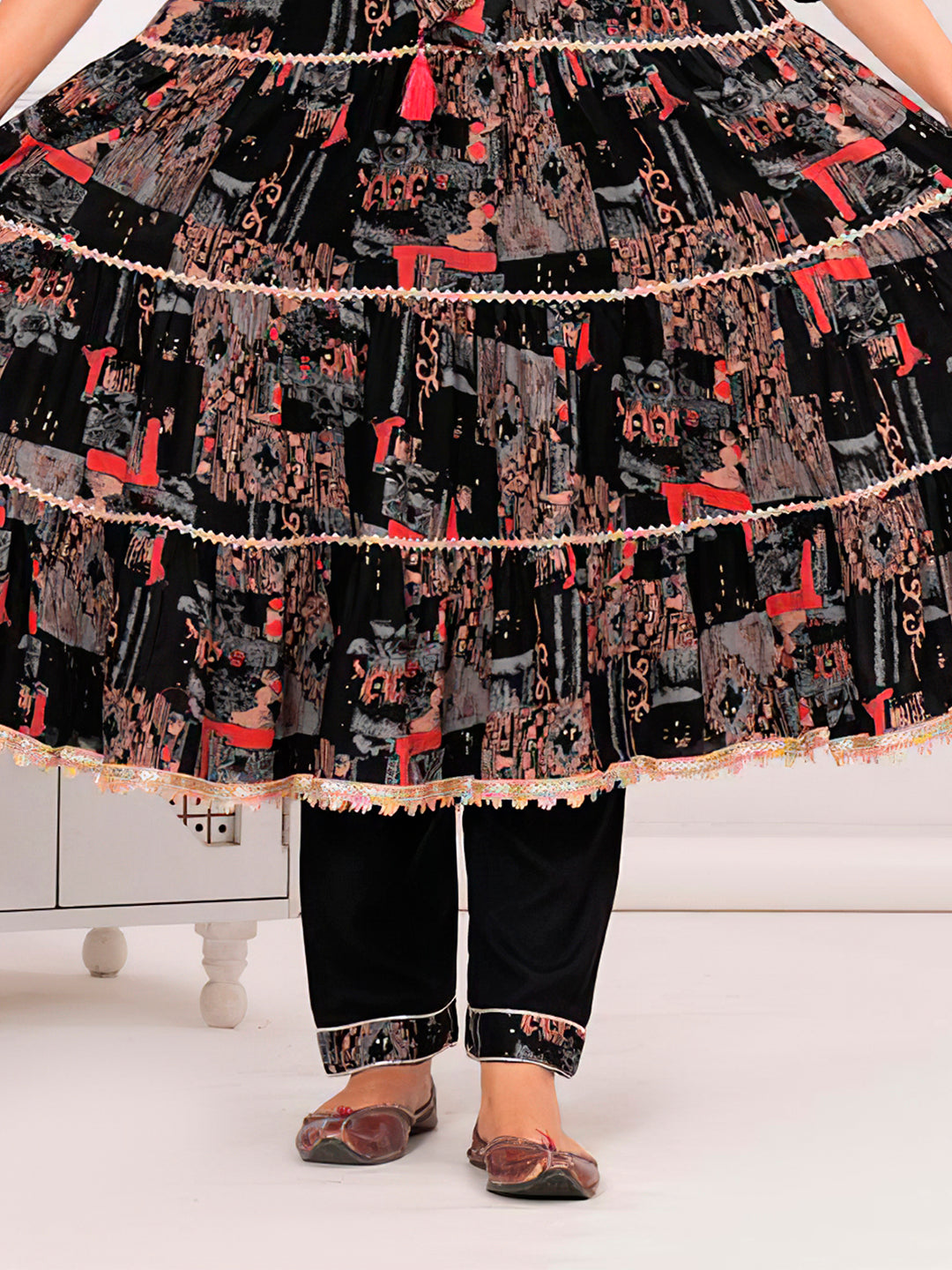 Luxury Black Embroidered & Printed Kurta Set with Pant & Dupatta