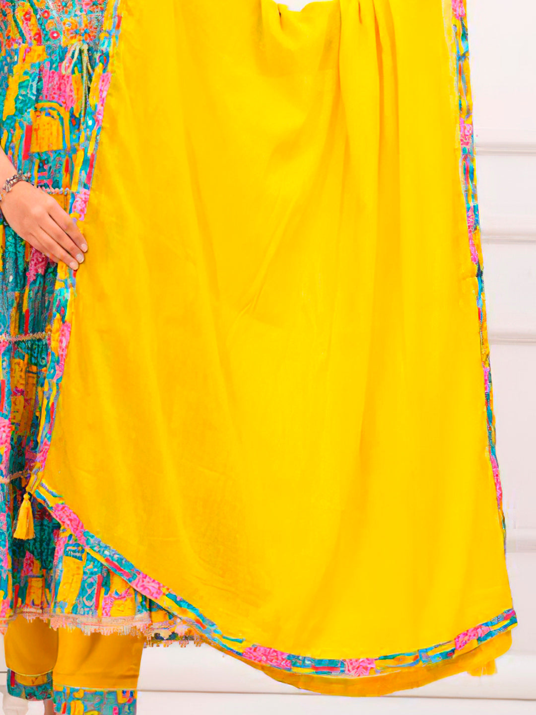 Multicoloured Flared Kurta Set with Pant and Dupatta
