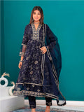 Navy Blue Rayon Kurta Set with Bandhani Print and Embroidery