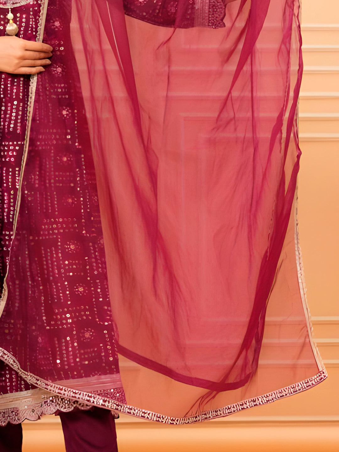 Purple Embroidered and Bandhani Printed Kurta Set