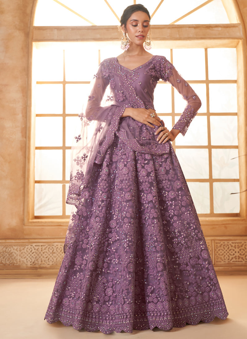 Light Purple Net Thread Work Wedding Lehenga Choli Set