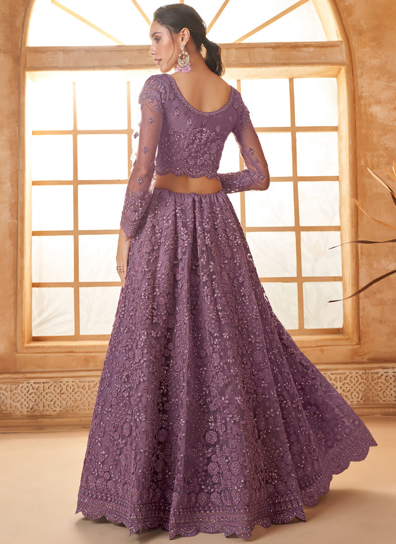 Light Purple Net Thread Work Wedding Lehenga Choli Set