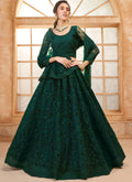 Elegant green net wedding lehenga with intricate thread work