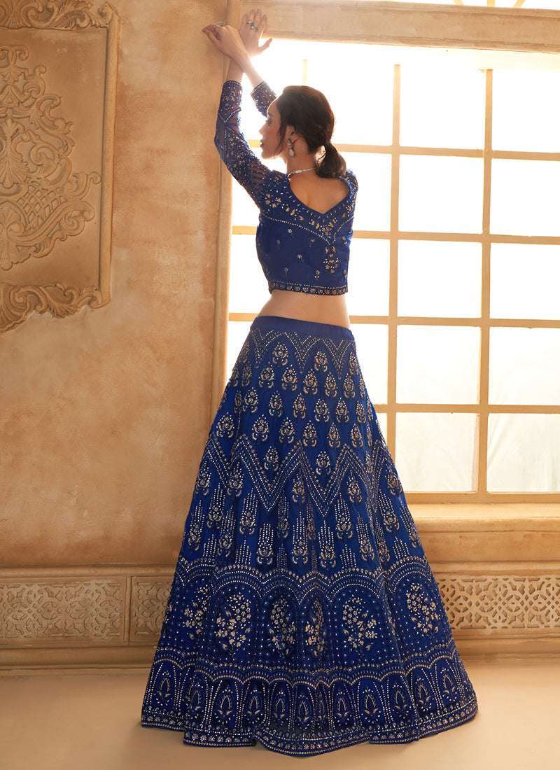 Blue Net Thread Work Wedding Lehenga Set