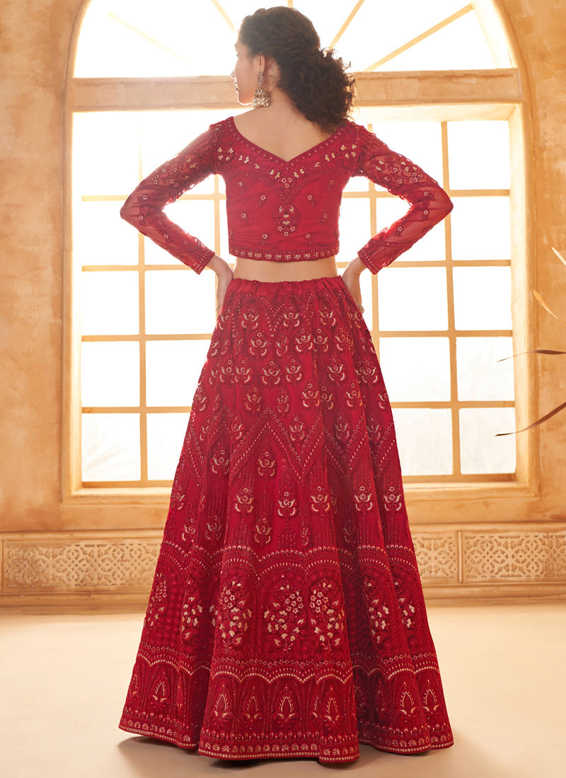 Red Net Thread Work Wedding Lehenga Choli Set