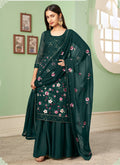 Dark Green Georgette embroidered A-line sharara suit