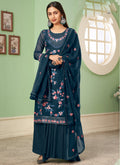 Vegaa Fashion Blue Georgette Embroidery Designer Sharara Suit