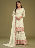 Lemon Yellow Georgette Embroidered Sharara Suit with matching dupatta